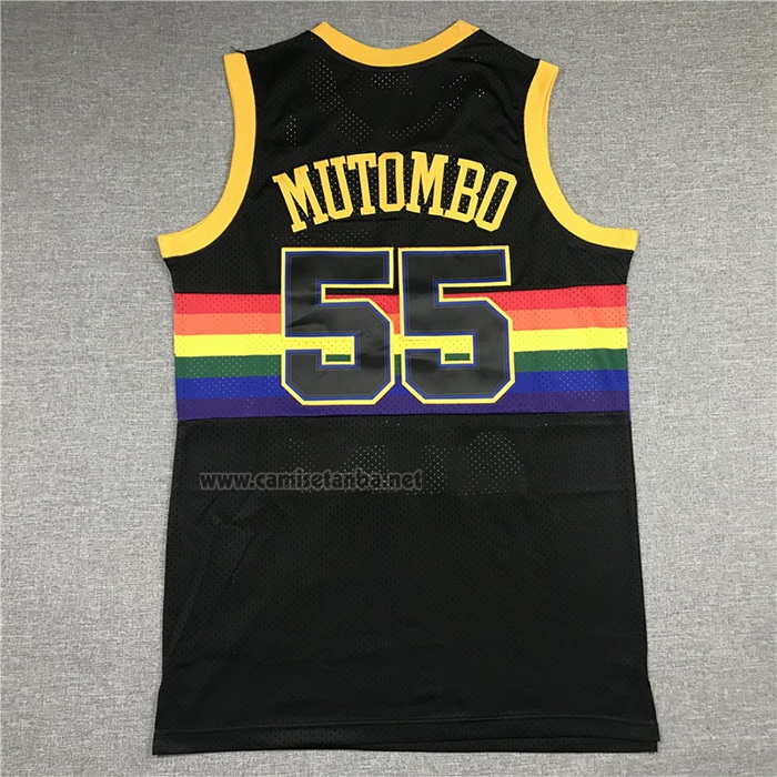 Camiseta Denver Nuggets Dikembe Mutombo #55 Mitchell & Ness 1991-92 Negro